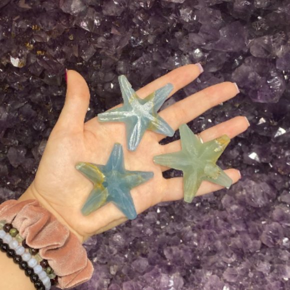 Argentinian Blue Calcite Starfish, Kid Room Decor, Ocean Theme Artwork, Desk Art - Picture 2 of 5